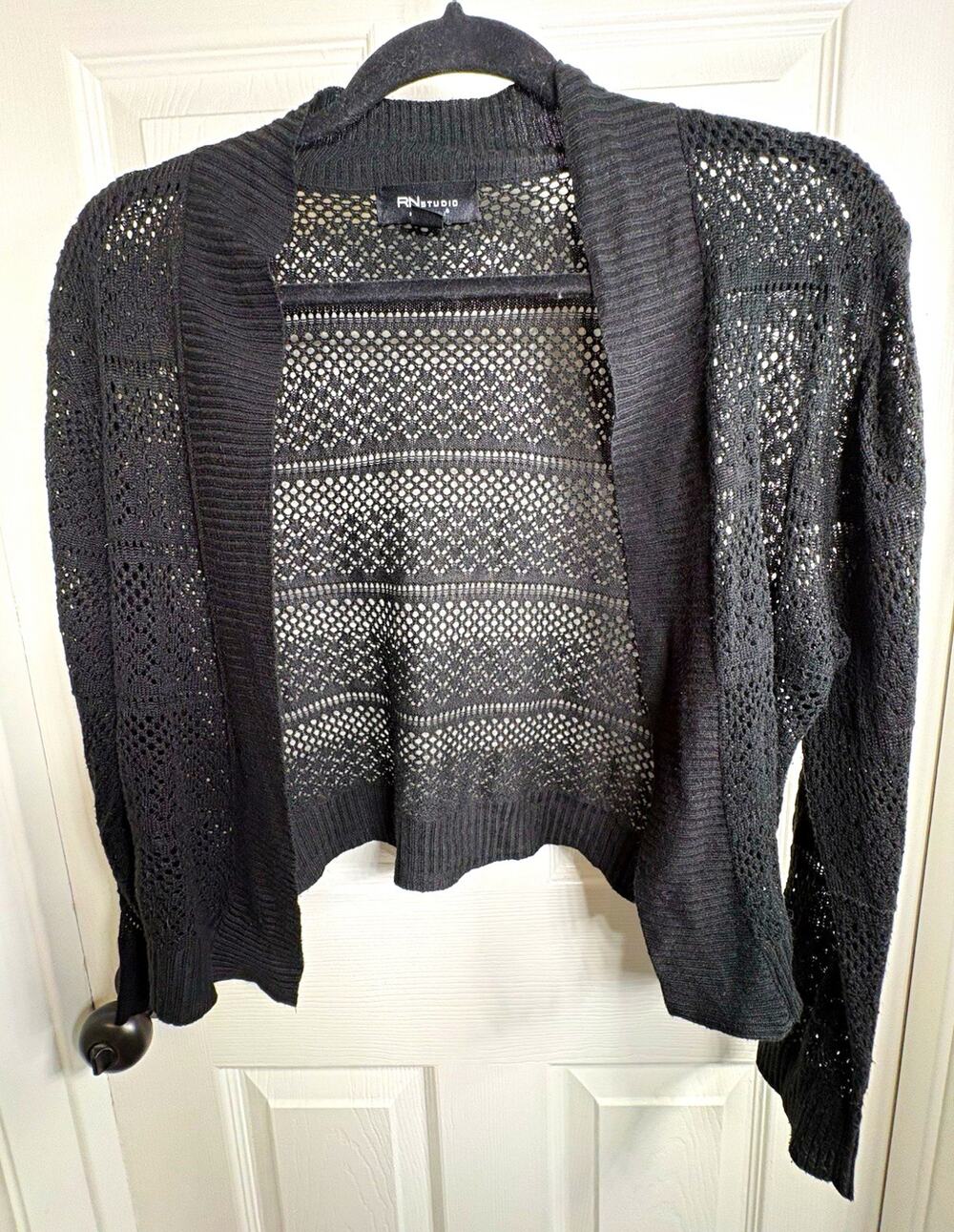 RN Studio Black Open-Knit Crop Shrug XL Whimsy Goth Witchy